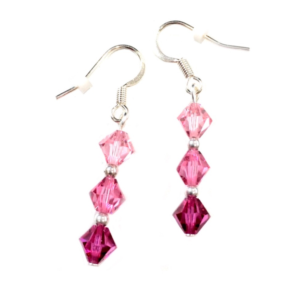Handmade Swarovski Crystal•Sterling Silver Breast Cancer Awareness Earrings, NEW - Picture 2 of 7